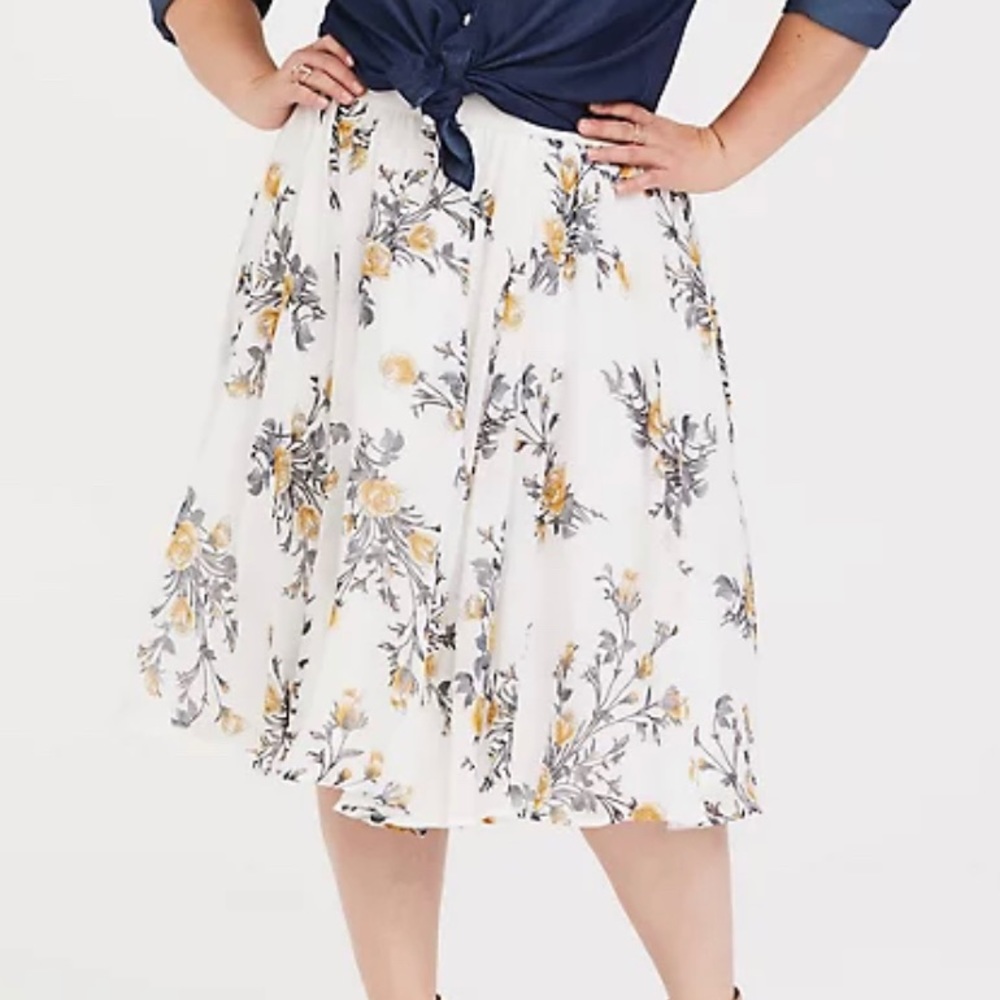 Ivory Floral Chiffon Midi Skirt